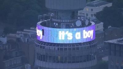 Display on BT Tower reading: "It's a boy"