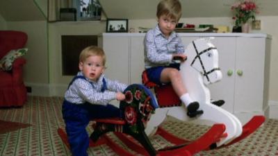 Princes' William and Harry on rocking horses