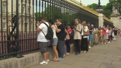 Crowds queue to see Buckingham Palace easel