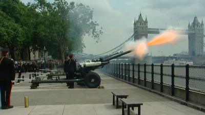 Gun salute at Tower Bridge