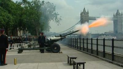 Gun salute at Tower Bridge