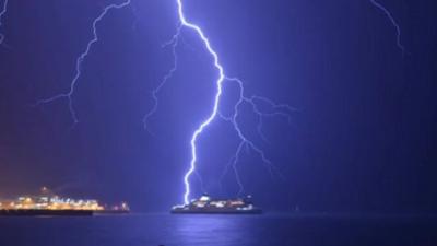 Lightning over sea