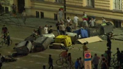 Part of the blockade in front of parliament