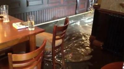 Flooding inside a pub