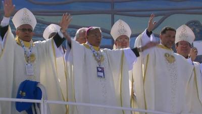 Dancing bishops greet Pope in Rio