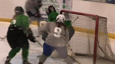 Women's ice hockey players in training