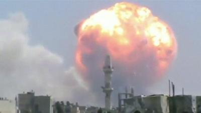 A still of an explosion in Homs, Syria - unverified footage