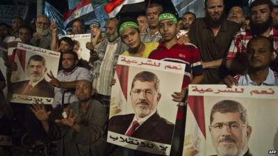 Pro-Morsi supporters with posters and flags