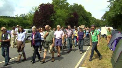 Balcombe residents walk to protest site