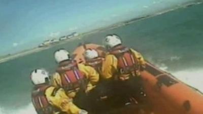 Trearddur Bay lifeboat taking part in a rescue