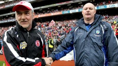 Tyrone manager Mickey Harte and Monaghan boss Malachy O'Rourke