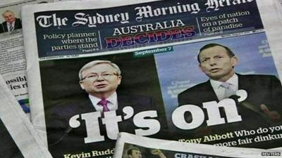 Kevin Rudd and Tony Abbott on the front of The Sydney Morning Herald