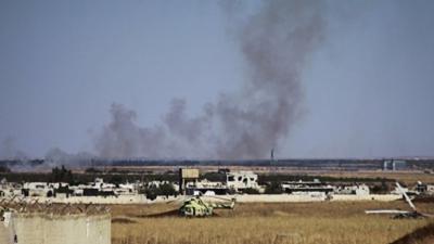 Smoke rising from Menagh air base near Aleppo