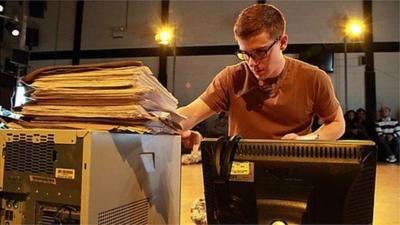 Harry Ferrier in The Radicalisation Of Bradley Manning. Photo: Farrows Creative/National Theatre Wales