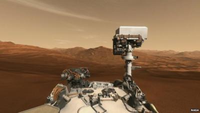 Nasa graphic showing Mars rover Curiosity on the planet's surface