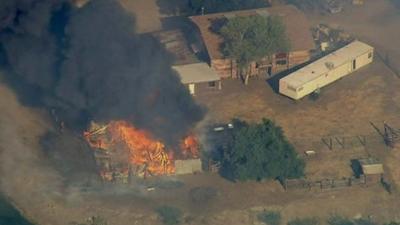 Burning building near Banning, California