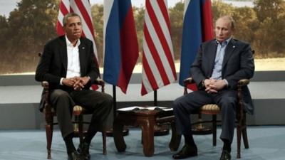 U.S. President Barack Obama (L) meets with Russian President Vladimir Putin during the G8 Summit at Lough Erne in Enniskillen