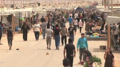 A bustling street dubbed 'Champs Elysees' inside the Zaatari camp.