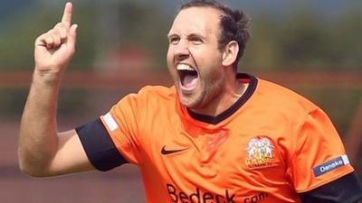 Glenavon's Guy Bates celebrates scoring against Ballymena