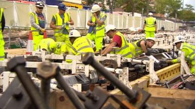 Construction staff on new tram line