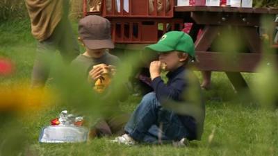 Children enjoying a free picnic