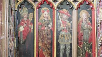 The panels at Holy Trinity Church in Torbryan, Devon