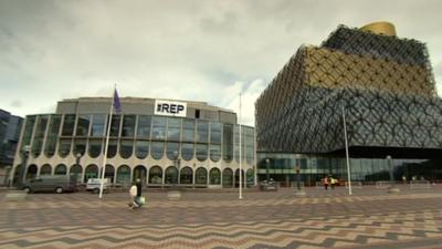 An outside shot of The REP and new Birmingham library