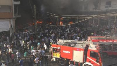 Fire engines at the scene in Beirut