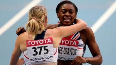 Eilidh Child and Perri Shakes-Drayton embrace