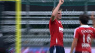 England's men celebrate their win over Poland