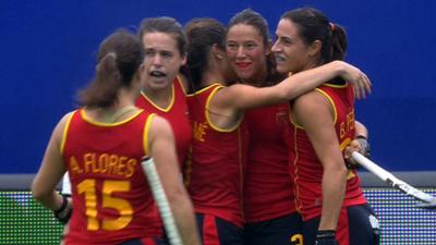 The Spanish team celebrate victory