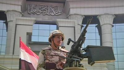 Egyptian soldier with automatic weapon