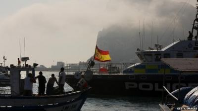 Spanish fishing boat and Gibraltar police boat