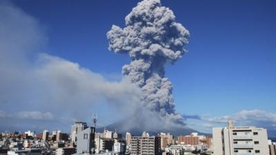 Smoke rises after an eruption of Mount Sakurajima in Kagoshima, southwestern Japan, in this handout photo taken and released by Kagoshima Local Meteorological Observatory 18 August, 2013