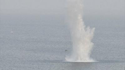 Plume of water caused by the explosion off Guernsey's coast