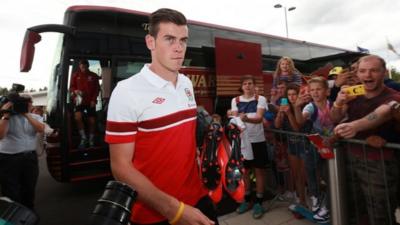 Gareth Bale arrives at a Wales training camp in Newport in August 2013