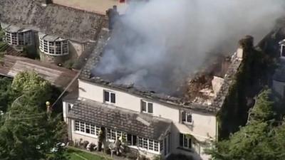 Great Trethew Manor Country Hotel on fire