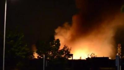 Night shot of smoke and flames