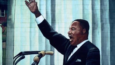 Mural of Martin Luther King Jr giving a speech