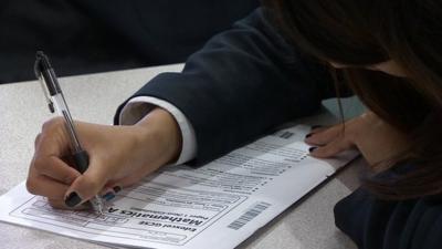 A student taking an exam