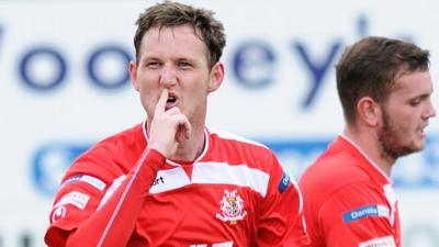 Gary Twigg celebrates scoring against Ards