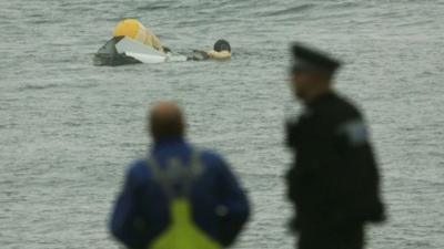 The wreckage of the Super Puma L2 helicopter which went down in the North Sea with the loss of four lives