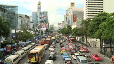 A traffic jam in central Bangkok