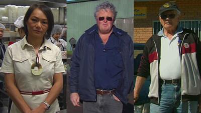 Australian voters Nahji Chu, Michael Roache and Cecil Handford