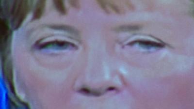 Close-up of Angela Merkel during TV debate