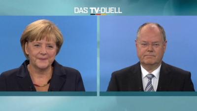 Angela Merkel and Peer Steinbrueck hold a televised election debate