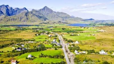 An aerial shot of Norwegian countryside