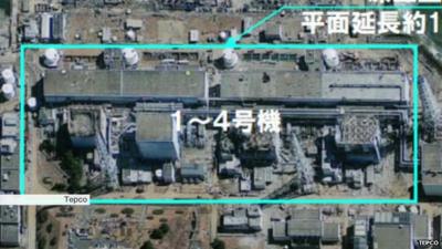 An aerial showing the proposed frozen wall to contain the radiation leak at the Fukushima plant