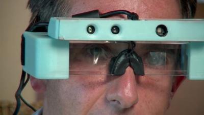 Man wearing new 3D glasses