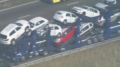 Aerial footage shows the aftermath of the collisions